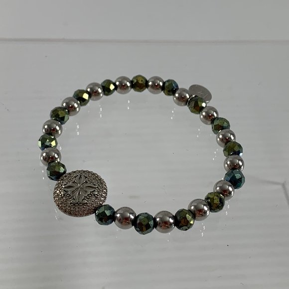 Rustic Cuff Beaded Stretch Bracelet Silver Tone Gray - Picture 2 of 7